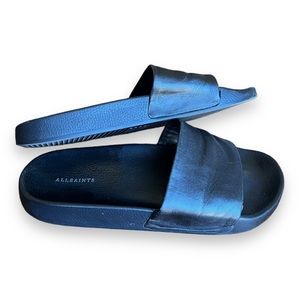 All Saints Mistly Solid Black Leather Slide 1" Platform